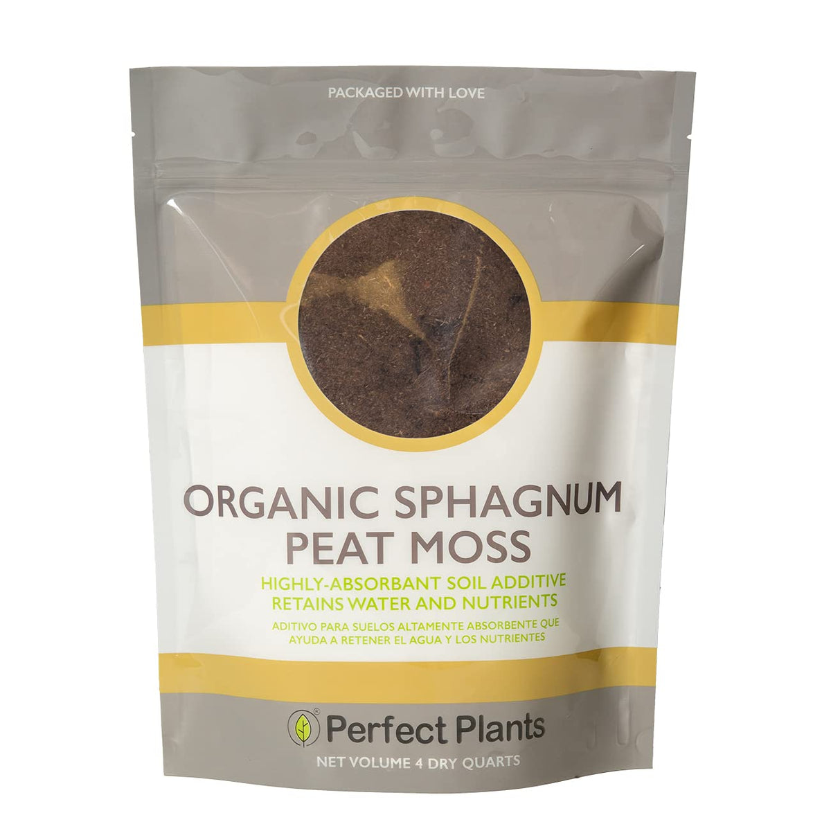 Perfect Plants Organic Sphagnum Peat Moss bag closeup for moisture-rich soil.