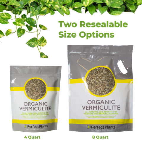 Perfect Plants Vermiculite package and scoop suggests durable, long-lasting soil improvement.
