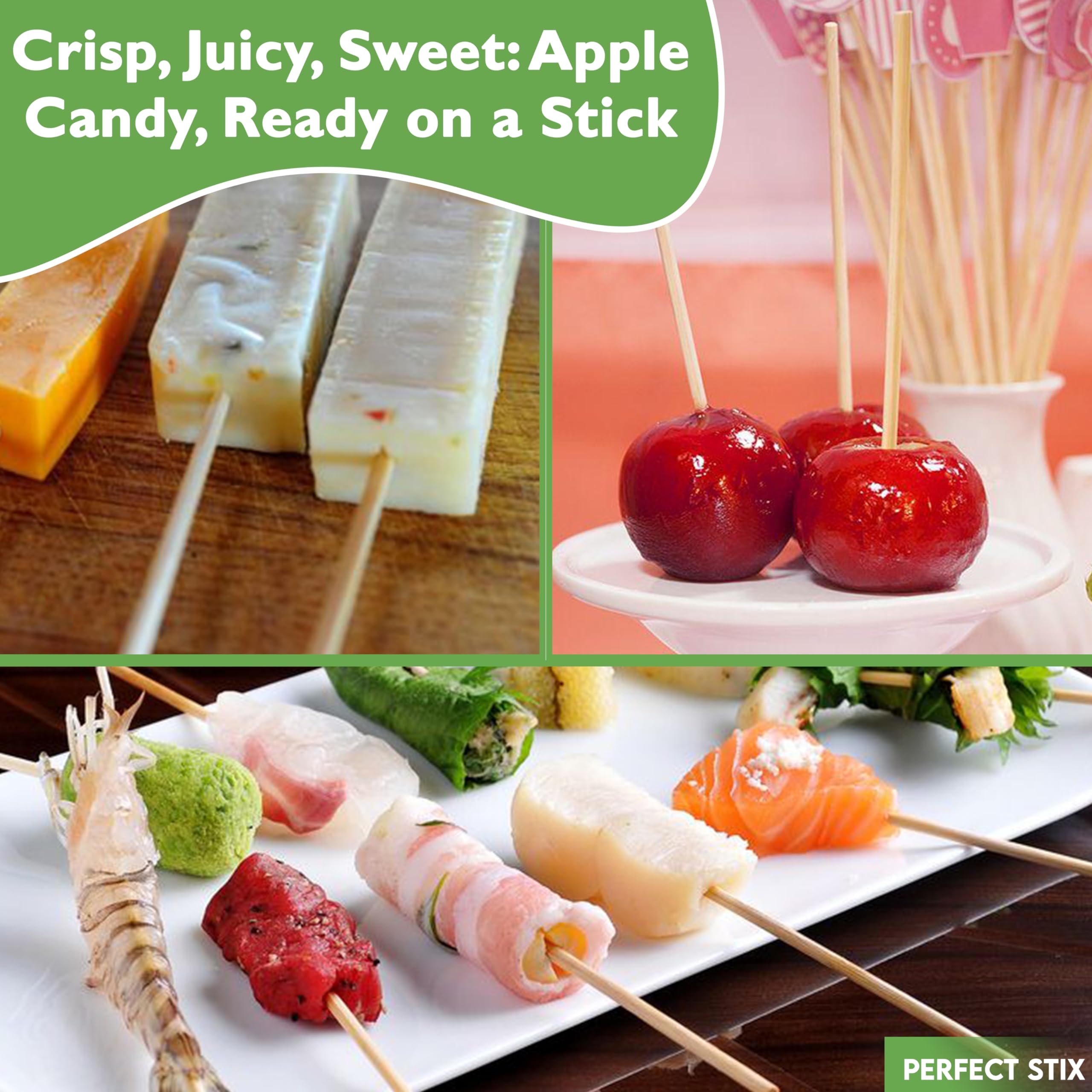 Perfect Stix birch wood sticks provide clean removal after cooking