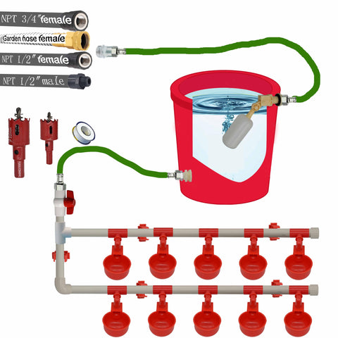 Perfsign water hoses in use, enabling easy setup for automatic poultry hydration.