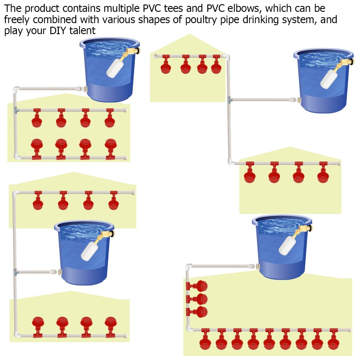 Perfsign system in use on a coop, delivering continuous water for poultry.