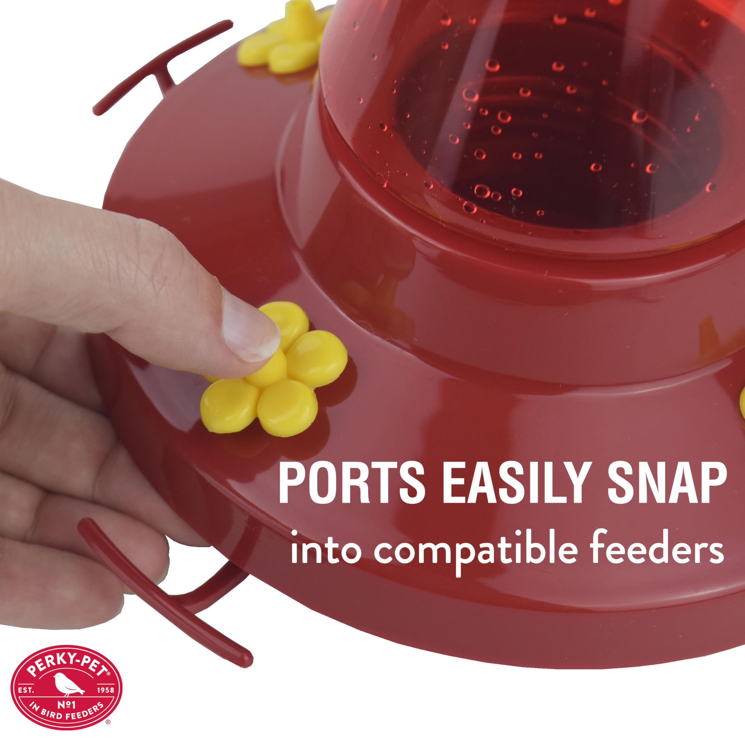 Perky Pet 202FB yellow flowers snap in easily, minimizing feeder downtime.