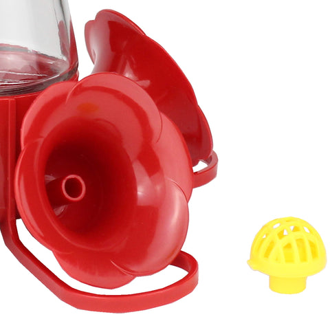 Perky-Pet 205Y bee guard on 204CP-4 prevents bee intrusion during feeding