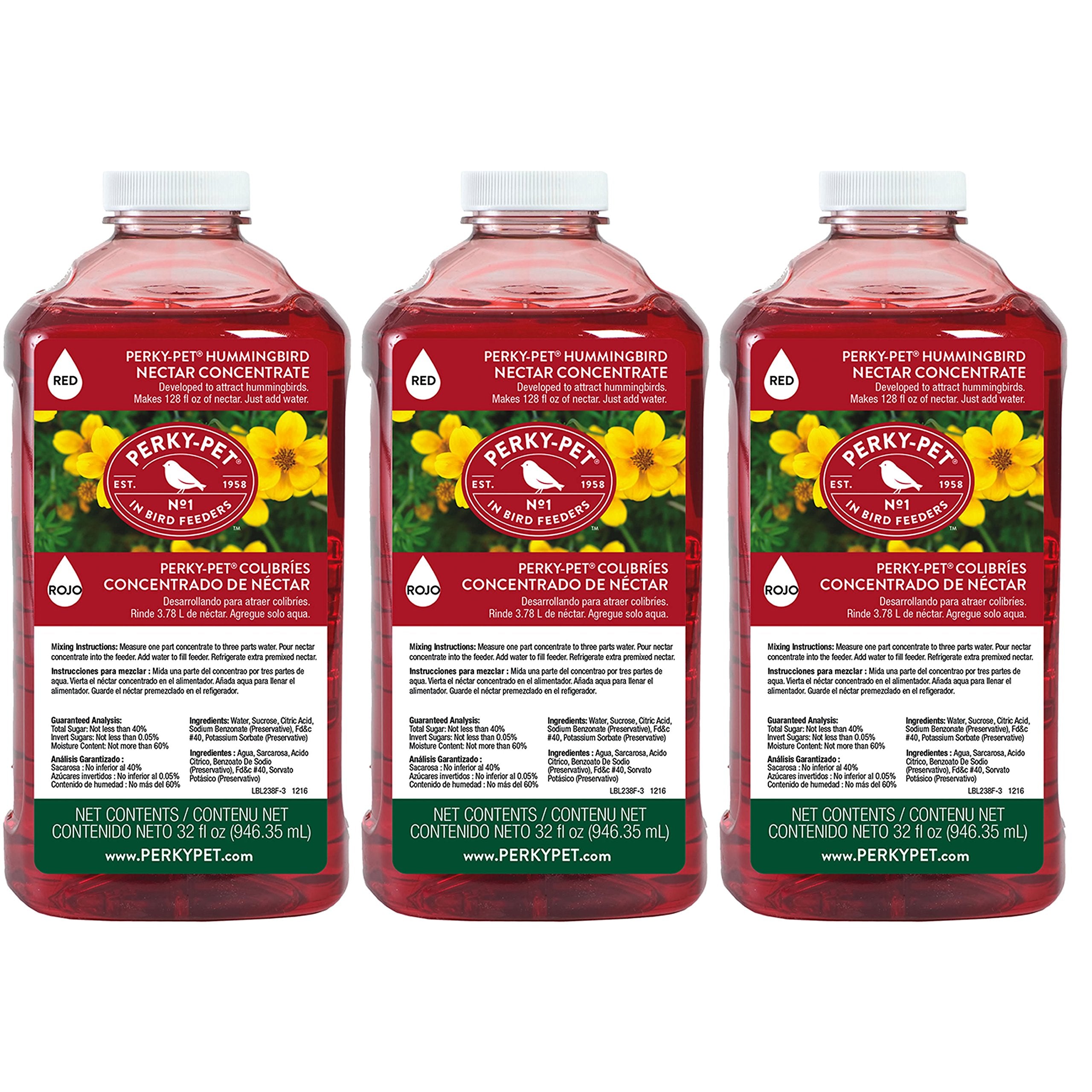 Perky-Pet 238 red nectar bottle for quick, easy hummingbird feeding.