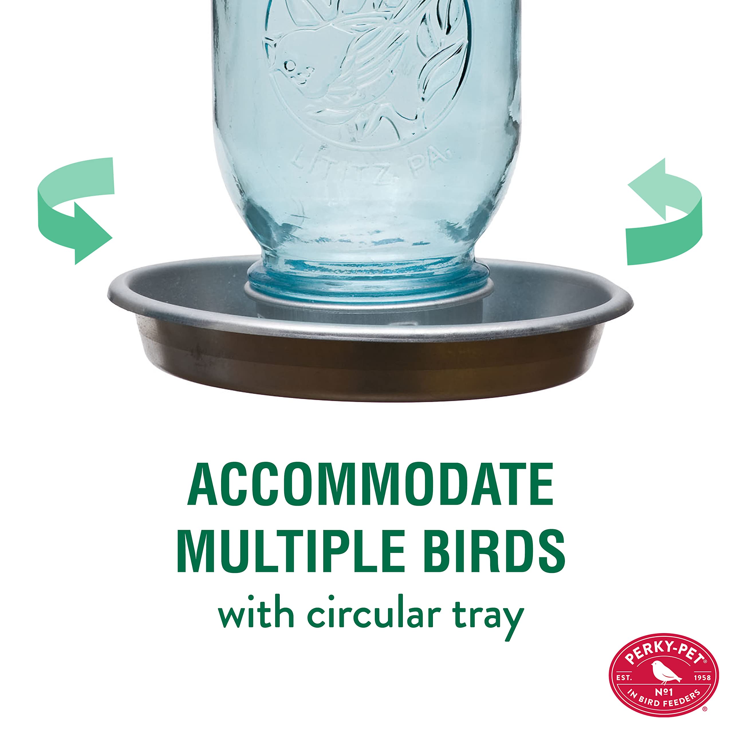 All-metal base and ports on the Perky-Pet waterer for durability.