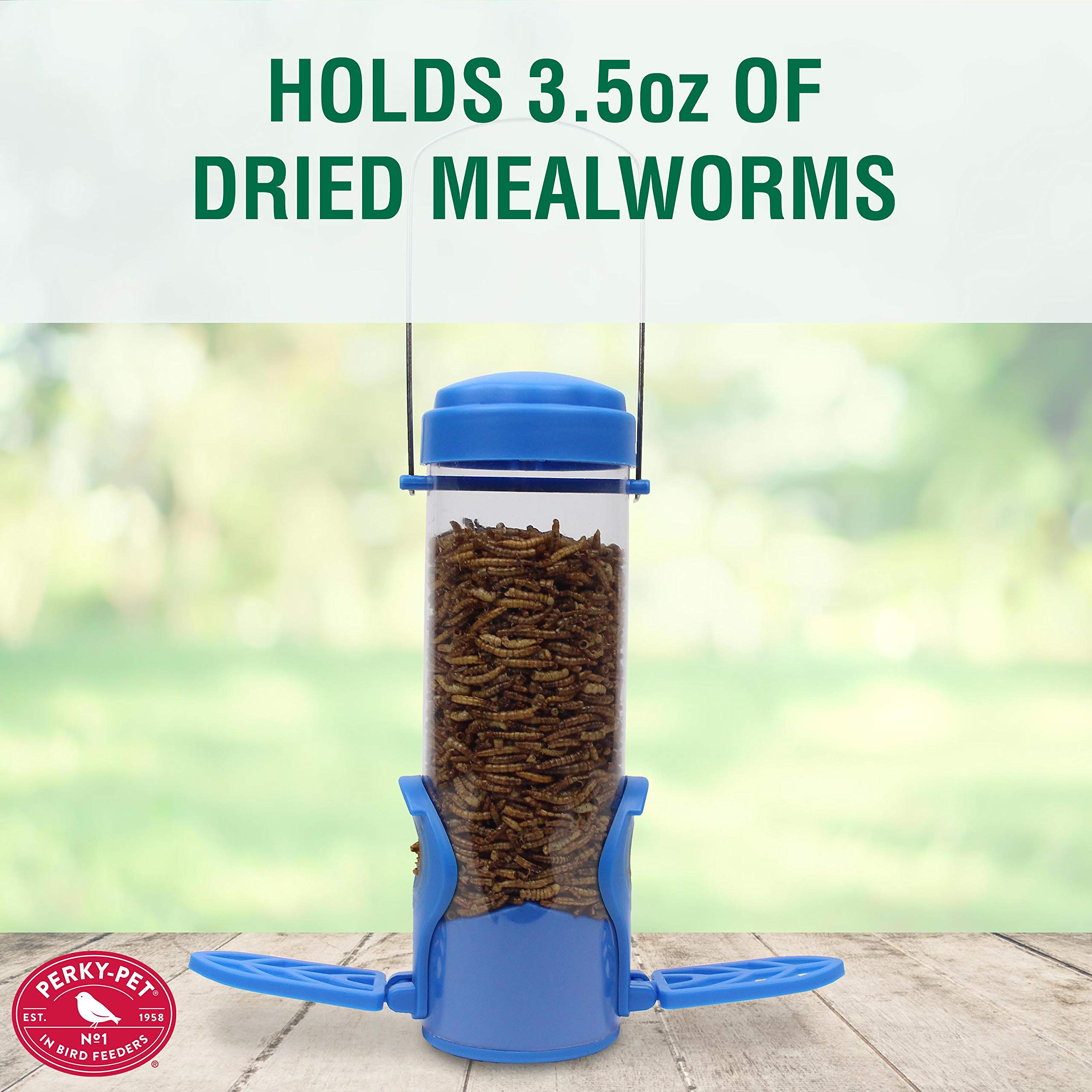 Bluebirds enjoy the dual-port Perky-Pet feeder with easy access