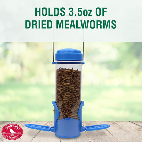 Bluebirds enjoy the dual-port Perky-Pet feeder with easy access