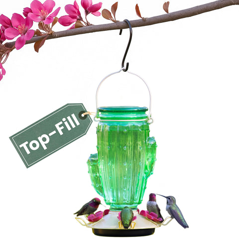 Perky-Pet Cactus Top-Fill Glass Hummingbird Feeder with wide-mouth filling