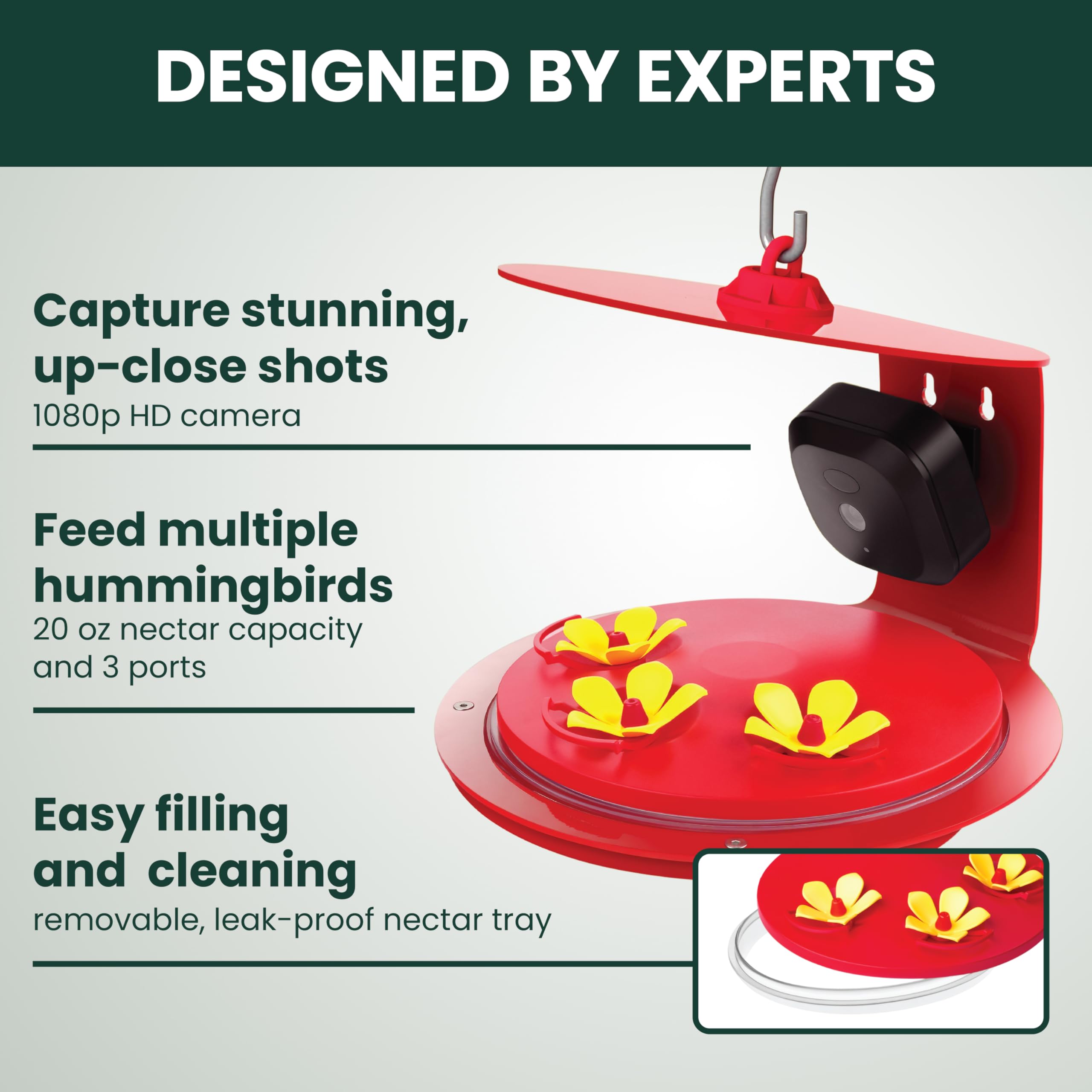 Perky-Pet Camera 110-degree field of view captures the feeding zone