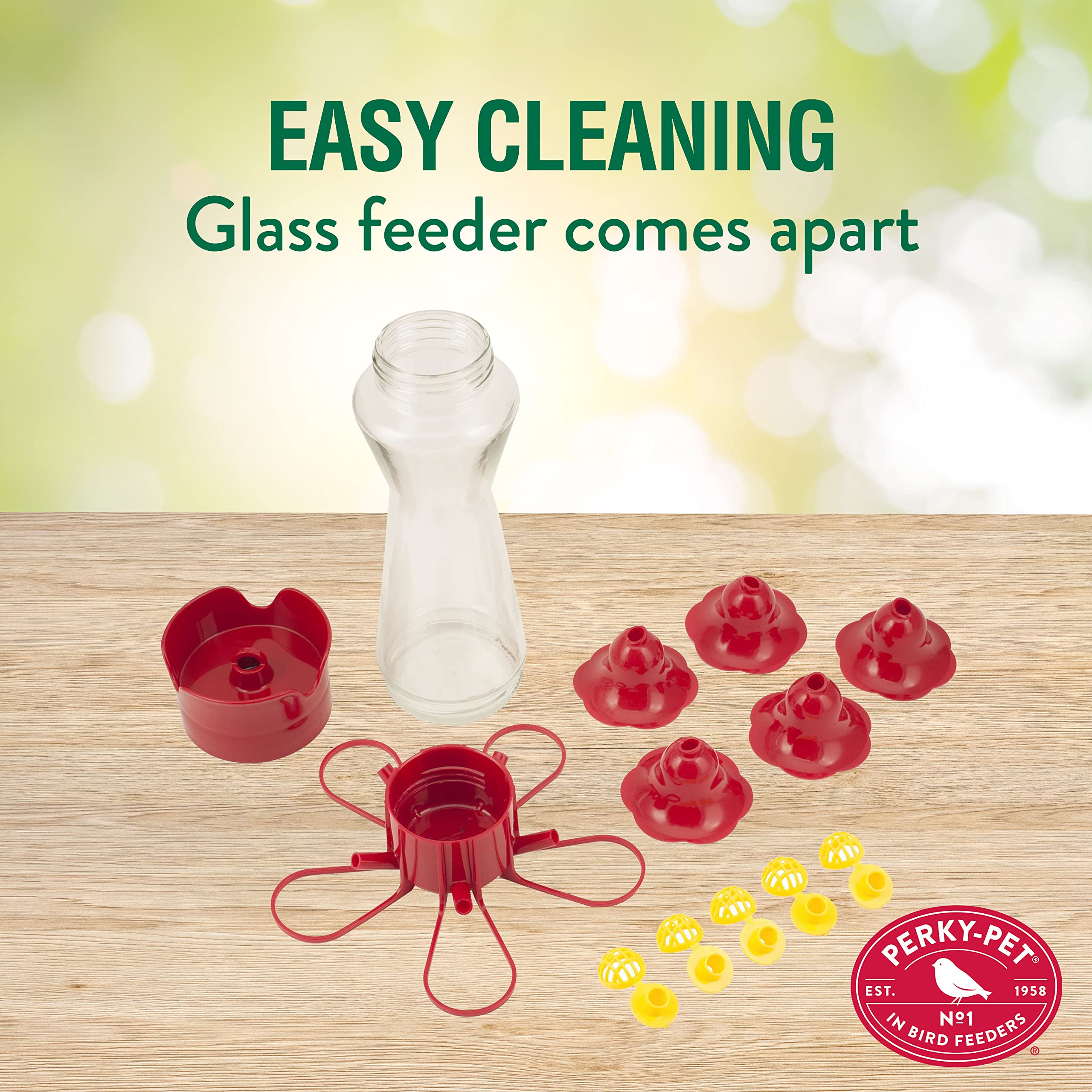 Built-in bee guards on the Perky-Pet feeder protect nectar from insects.