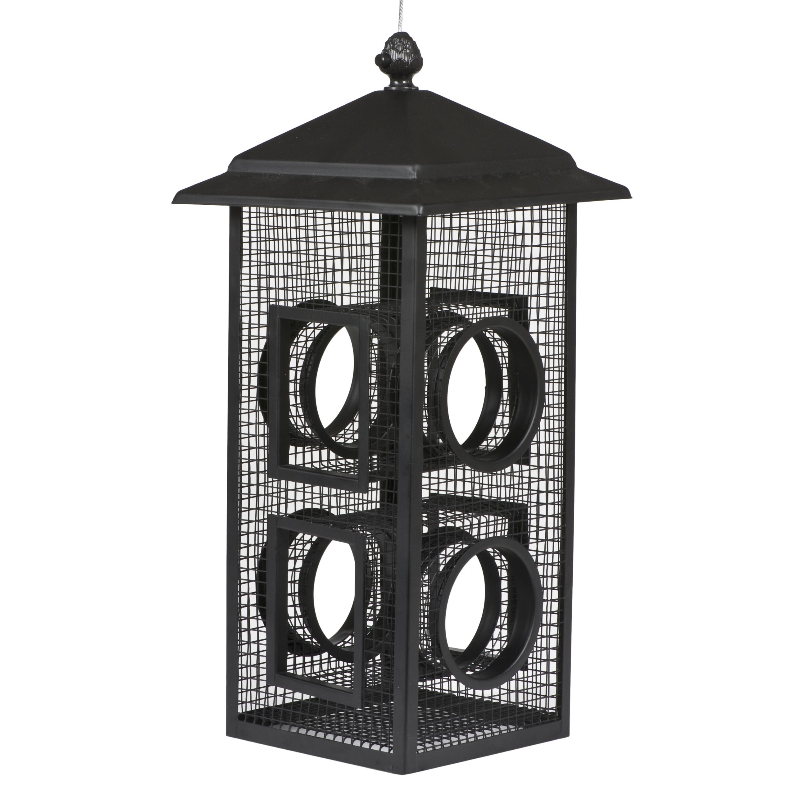 Perky-Pet Fly-Thru mesh sides inviting multiple birds to feed from all directions
