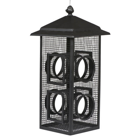 Perky-Pet Fly-Thru mesh sides inviting multiple birds to feed from all directions