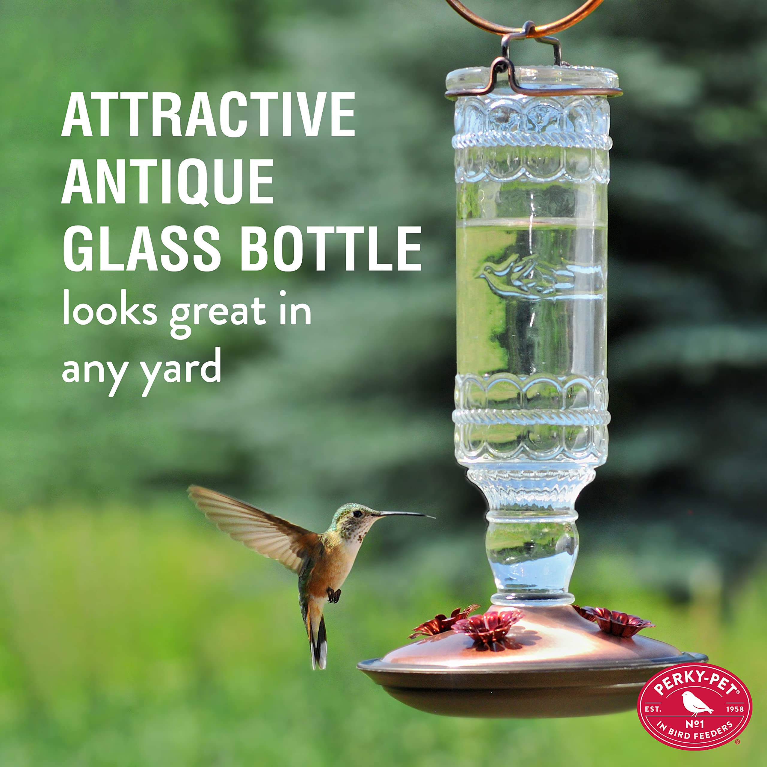 Perky-Pet four flower ports invite multiple hummingbirds to feed