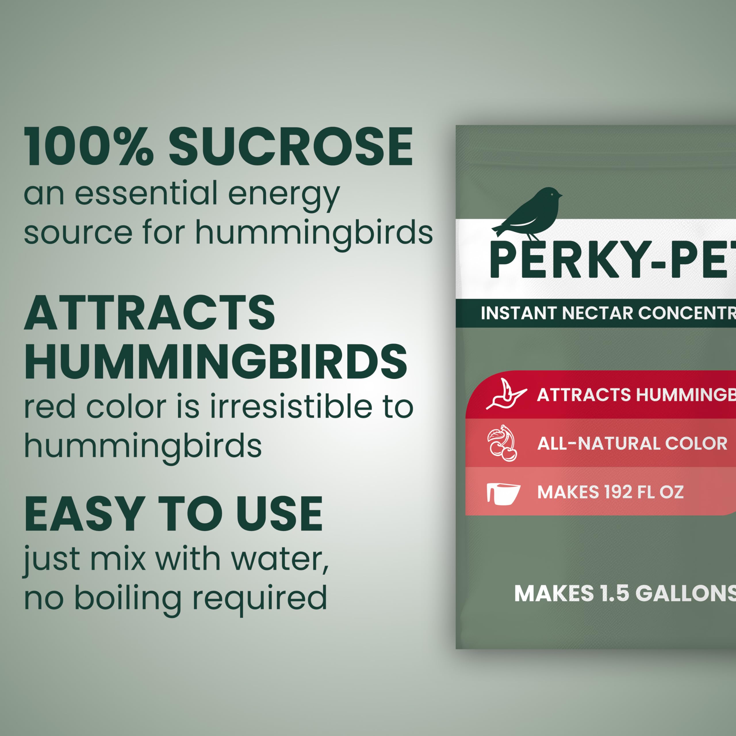Perky-Pet nectar powder being stirred with water enables quick backyard feeding.
