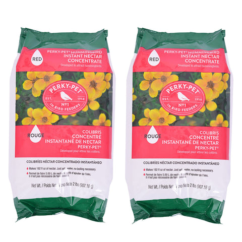 Perky-Pet Red Instant Nectar in a 2 lb bag; quick no-boil mix for hummingbirds.