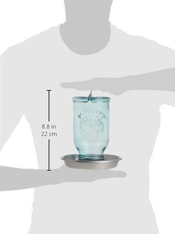 Rustic blue finish of the Perky-Pet waterer complements outdoor spaces.