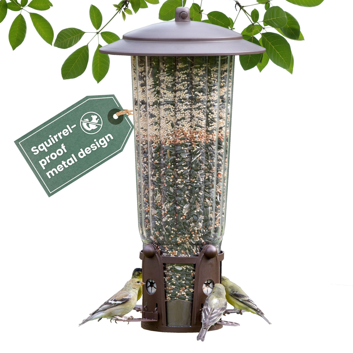 Perky-Pet Squirrel-Be-Gone Max feeder with flexports promotes safe, extended bird feeding