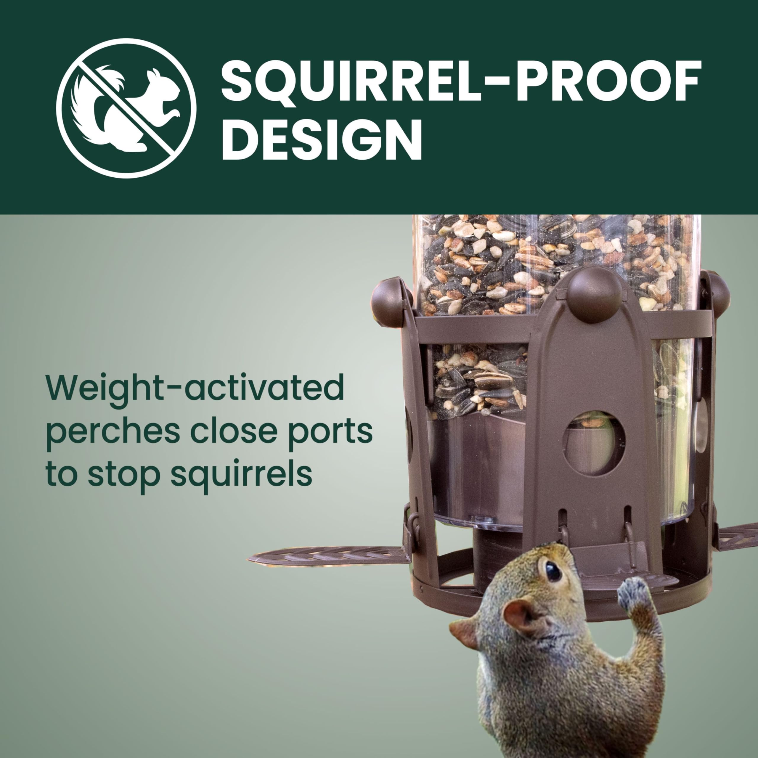 Perky-Pet Squirrel-Be-Gone Max with weight-activated perches deters squirrels
