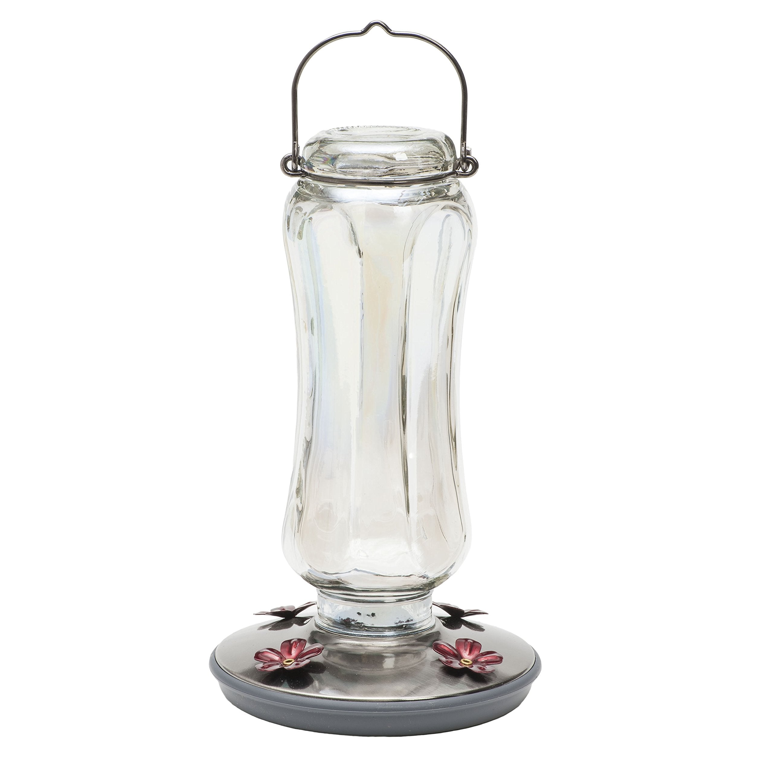 Perky-Pet Starglow vintage glass feeder bottle enhances outdoor decor while attracting hummingbirds.