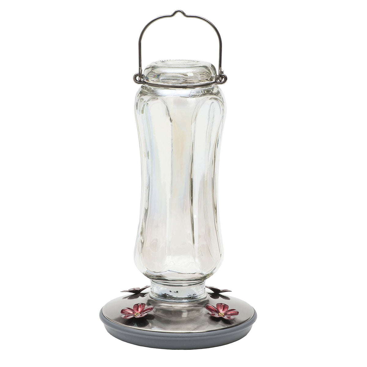 Perky-Pet Starglow vintage glass feeder bottle enhances outdoor decor while attracting hummingbirds.