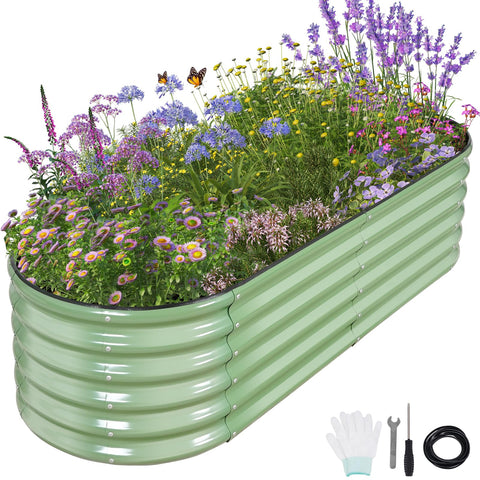Permade galvanized raised garden bed with safety edge for family gardening.