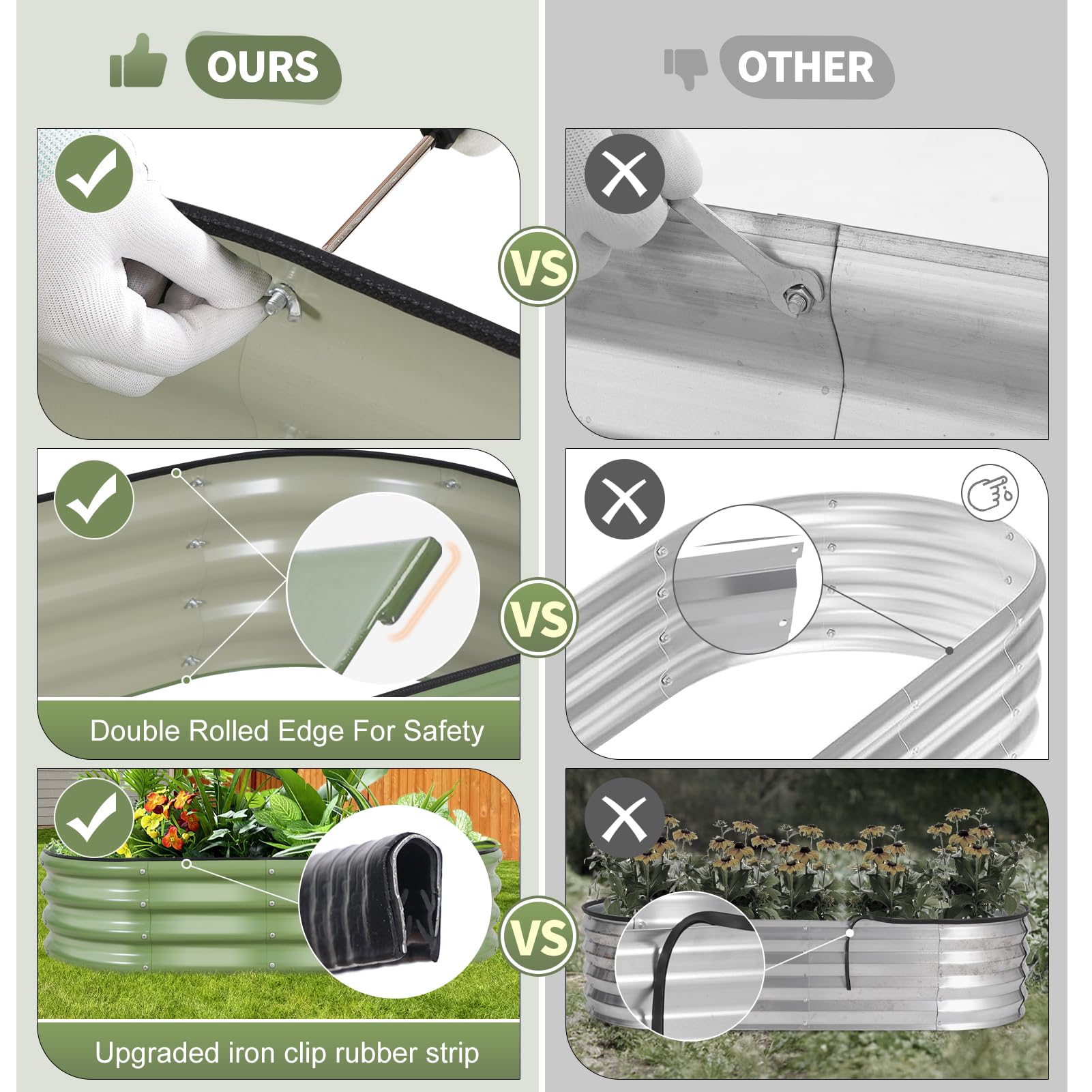 Permade galvanized steel—rust-proof finish keeps soil and plants safe.