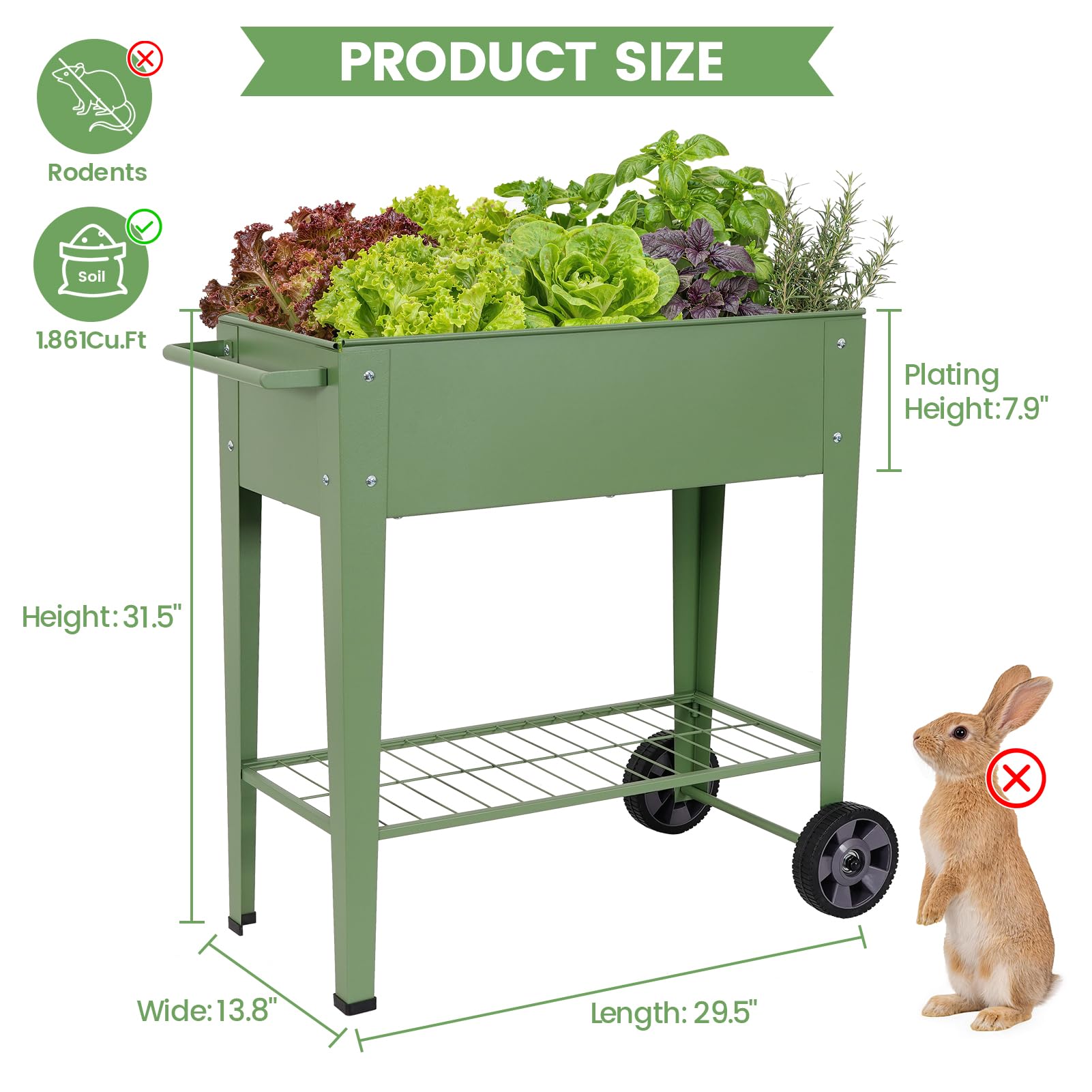 Permade tall raised garden bed with legs, side view, ergonomic planting height