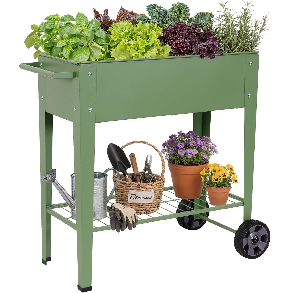 Permade tall raised garden bed with wheels, top view, easy relocation for sun exposure