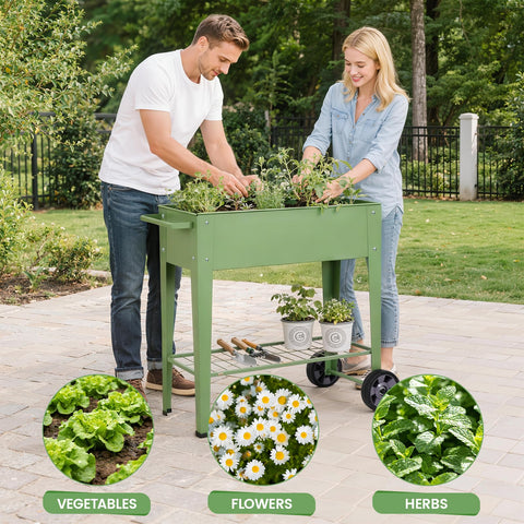 Permade garden bed on a deck with protective feet prevents scratches