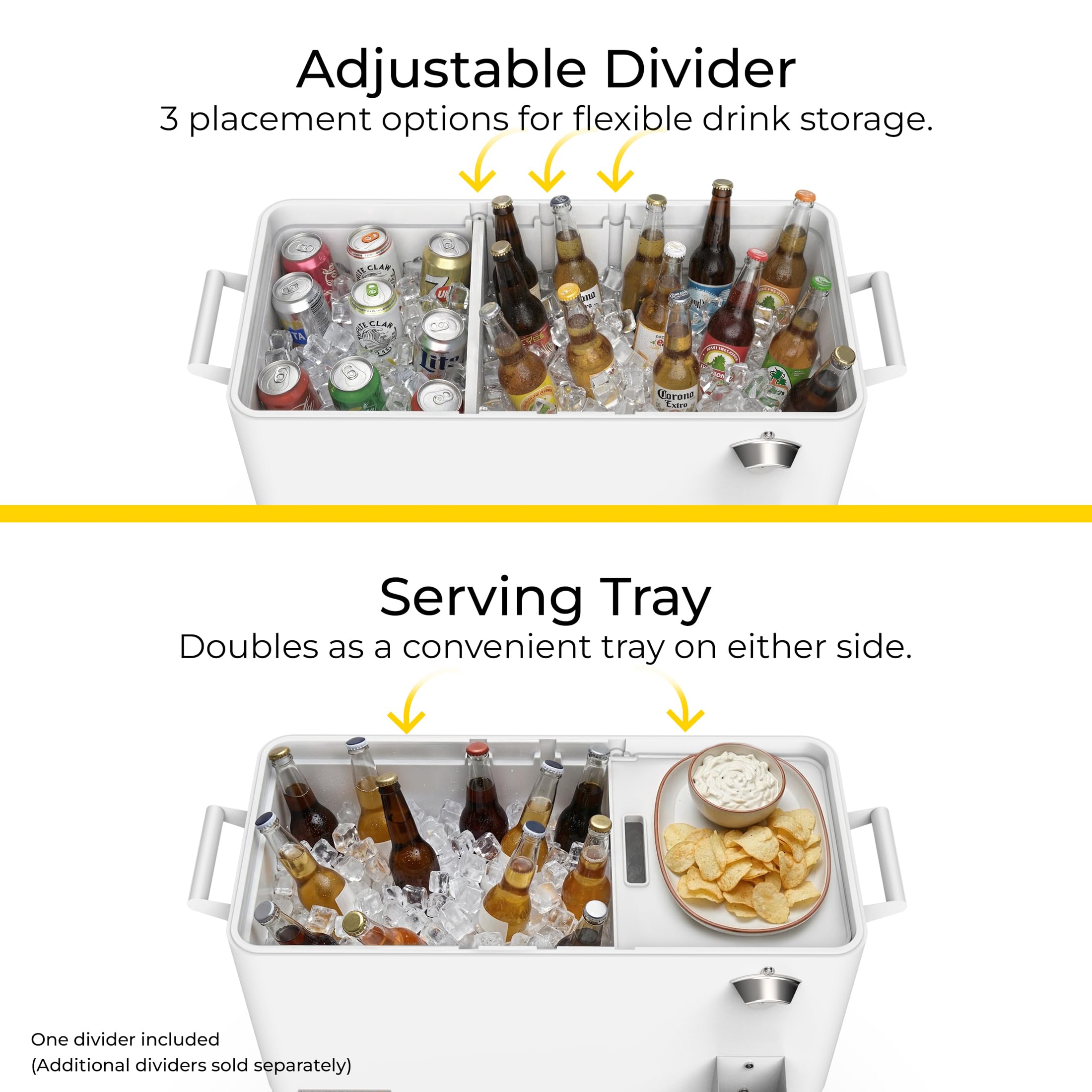 Permasteel cooler divider doubles as a serving tray for easy service