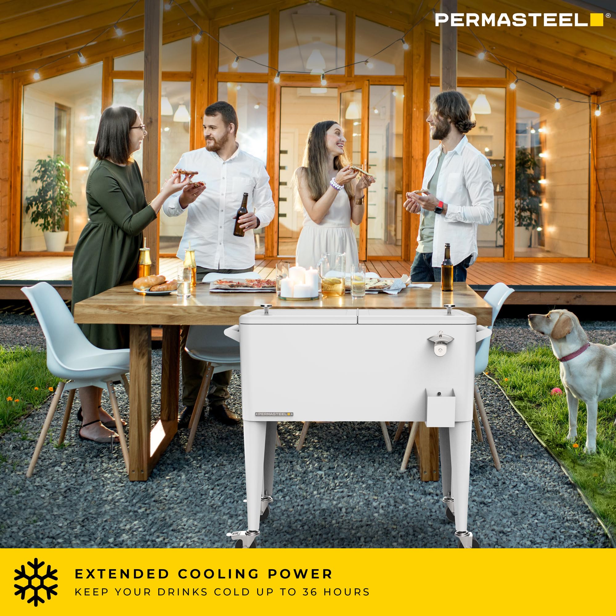 Permasteel divider creates two compartments for organized drink storage and easy access