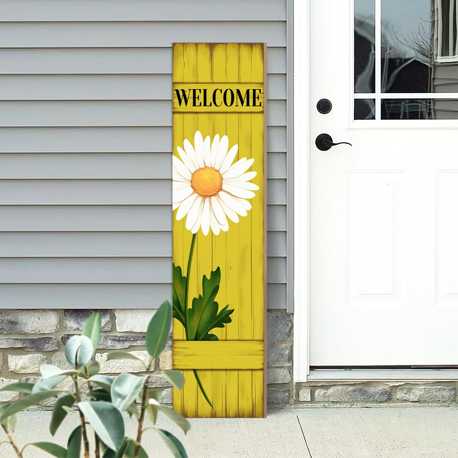 PEROUU Spring Daisy Welcome Sign on bright yellow board adds cheerful entry appeal