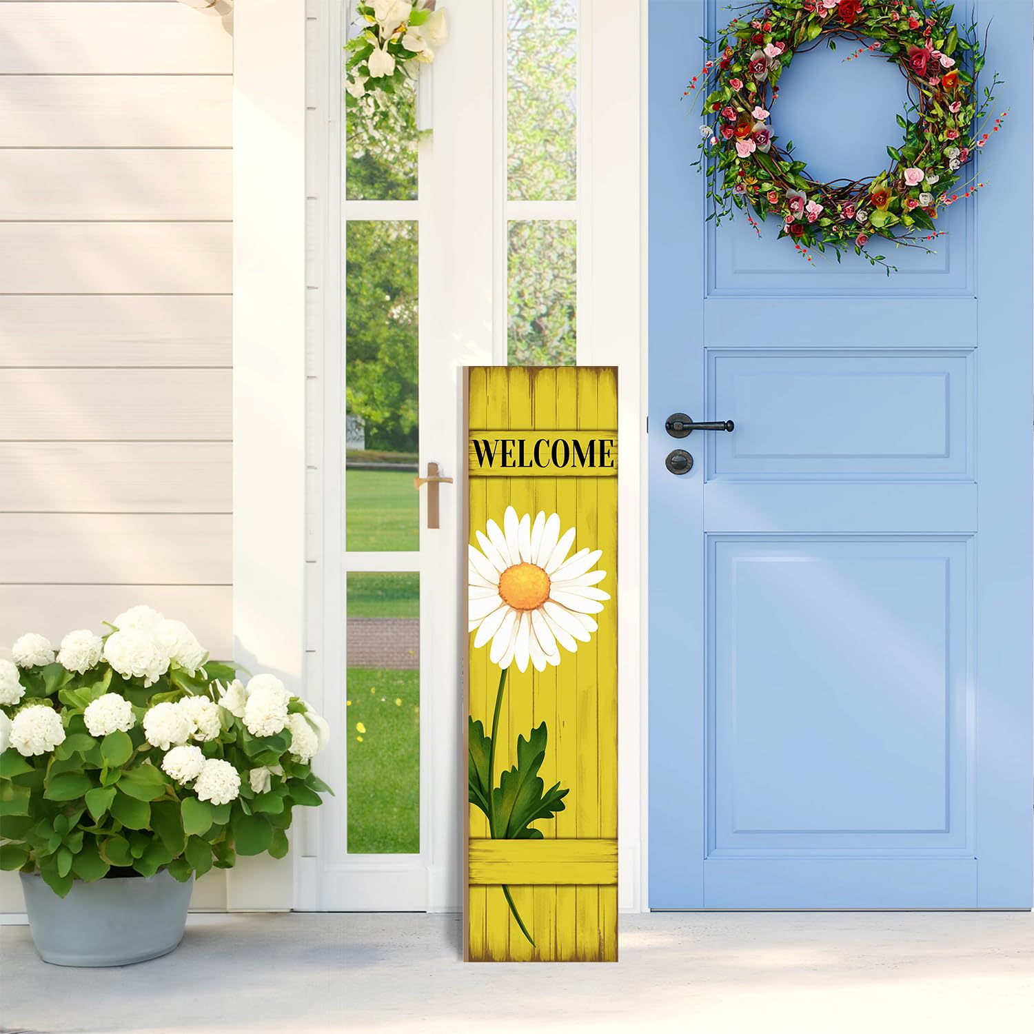 PEROUU Summer Rustic Daisy Porch Sign featuring a blooming daisy to enhance porch ambiance