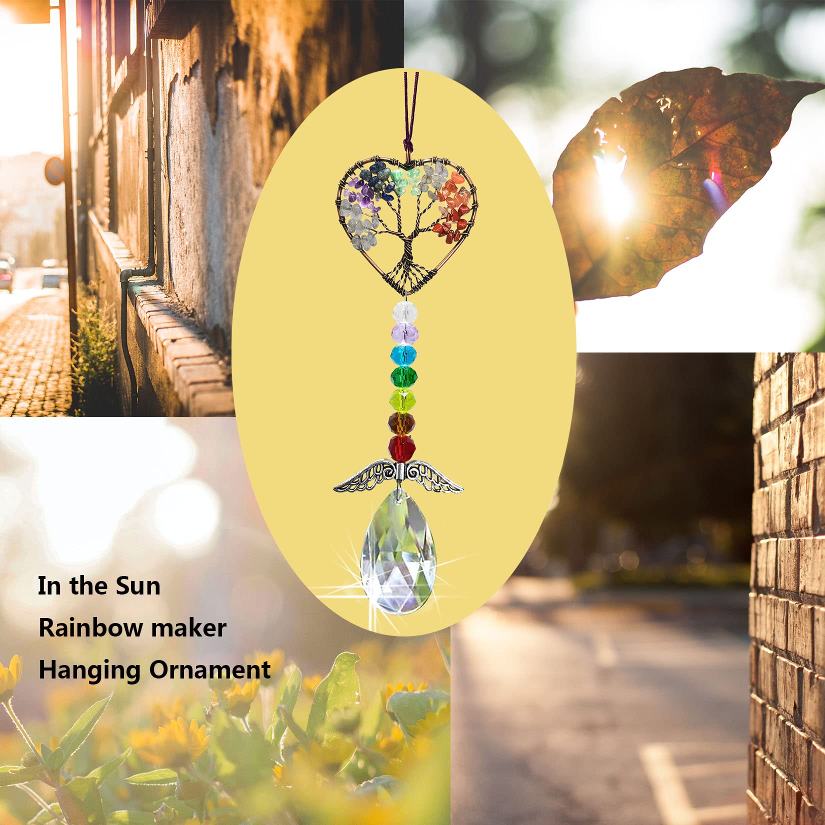 Persofine 7-chakra crystal decor sparkling under sunbeams for calm surroundings.