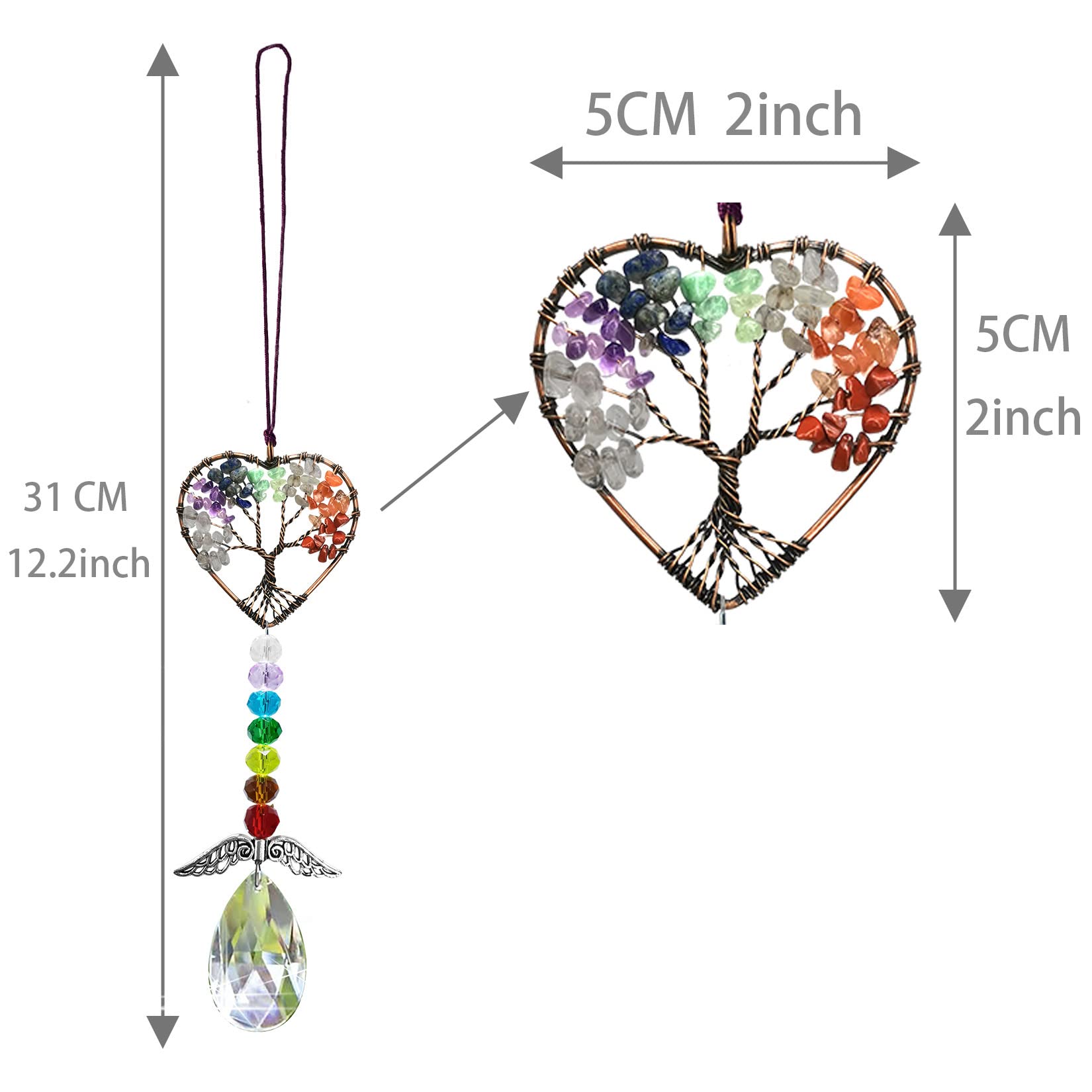 Persofine chakra tree of life suncatcher brightens windows with shimmering light and atmosphere.