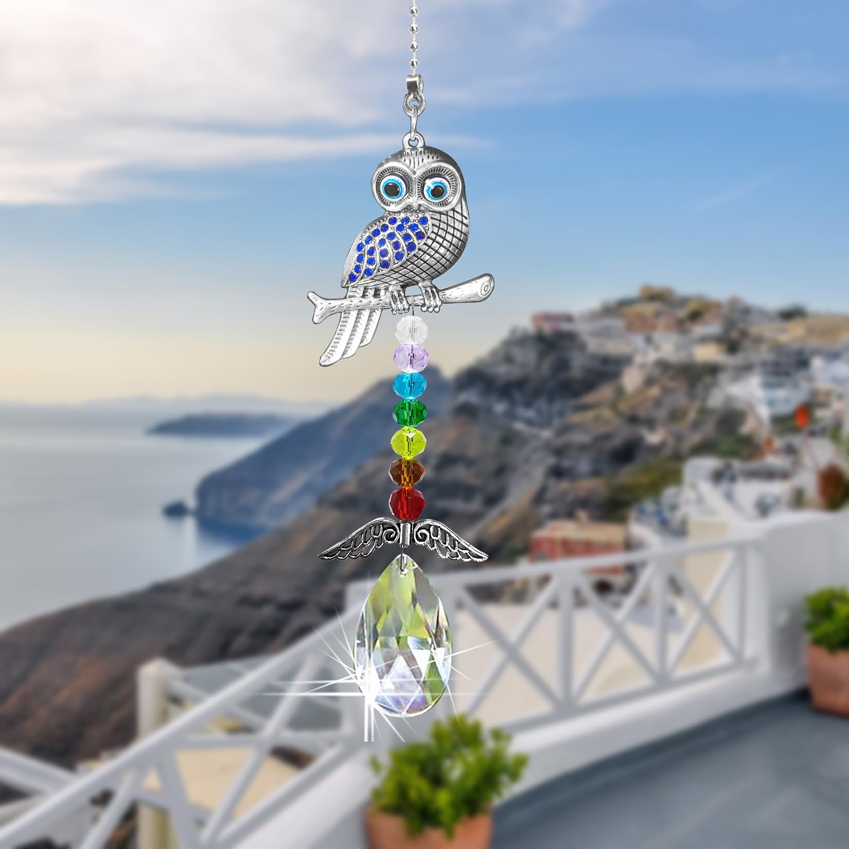 Persofine garden hanging crystal owl brings color and energy to outdoor spaces