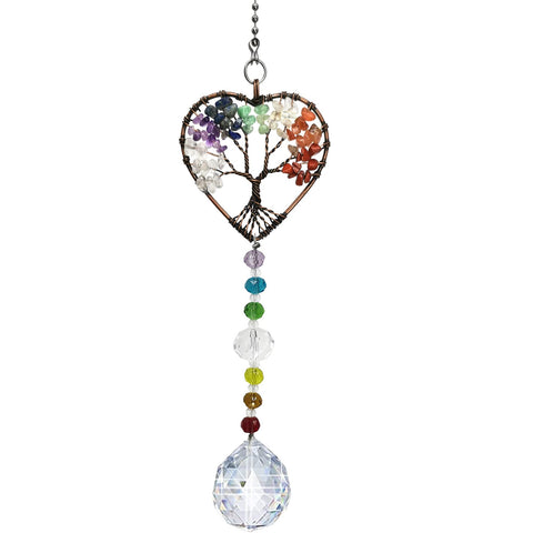 Persofine tree of life suncatcher crystal heart 30mm casts vibrant rainbows indoors.