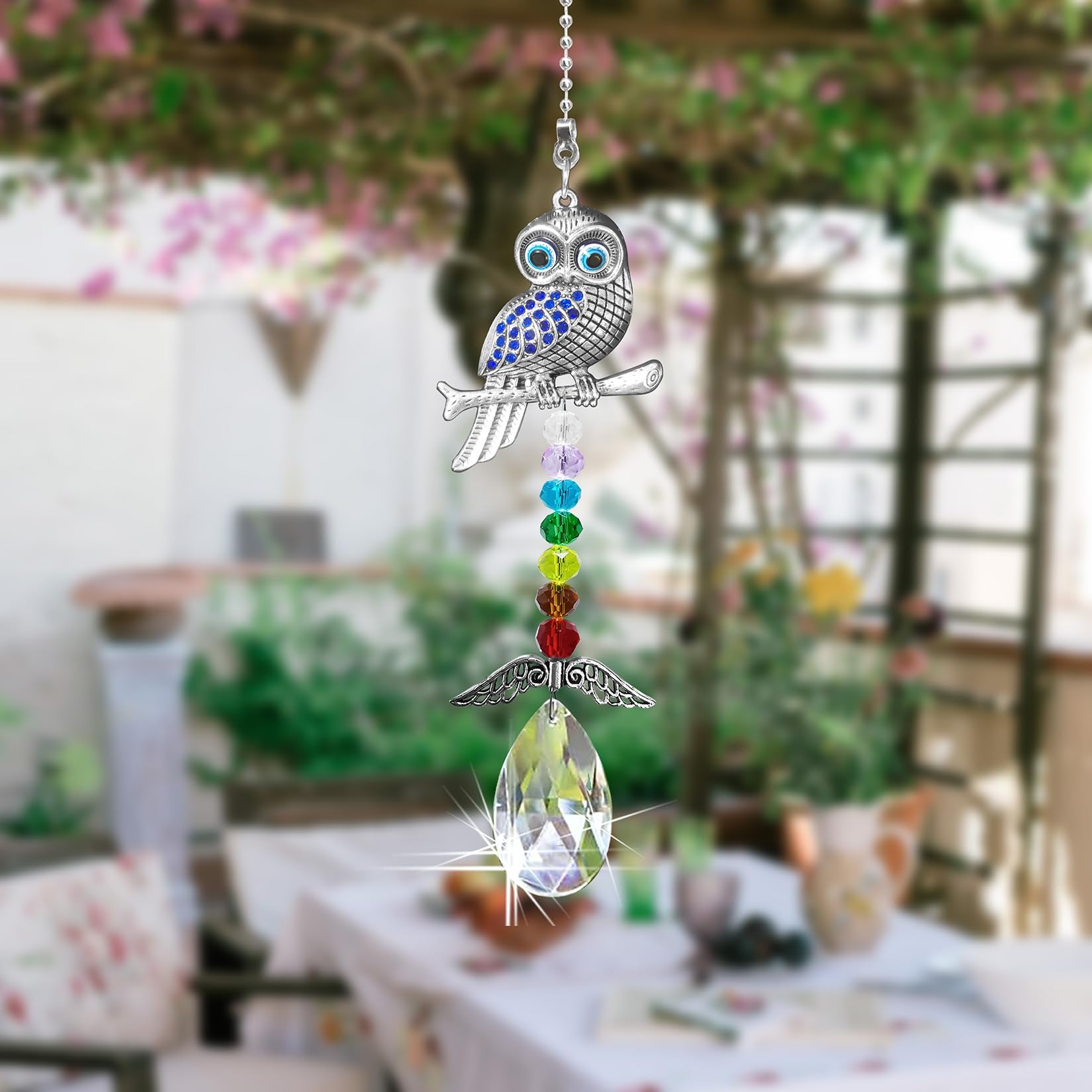 Persofine owl suncatcher for weddings or Christmas decor adds elegant focal point
