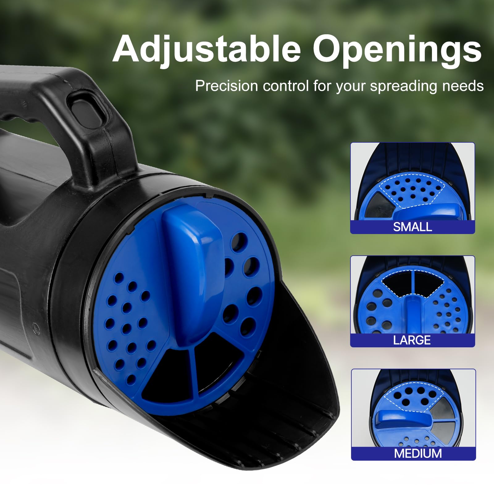 PERSZEN handheld spreader applying ice melt evenly on walkways.