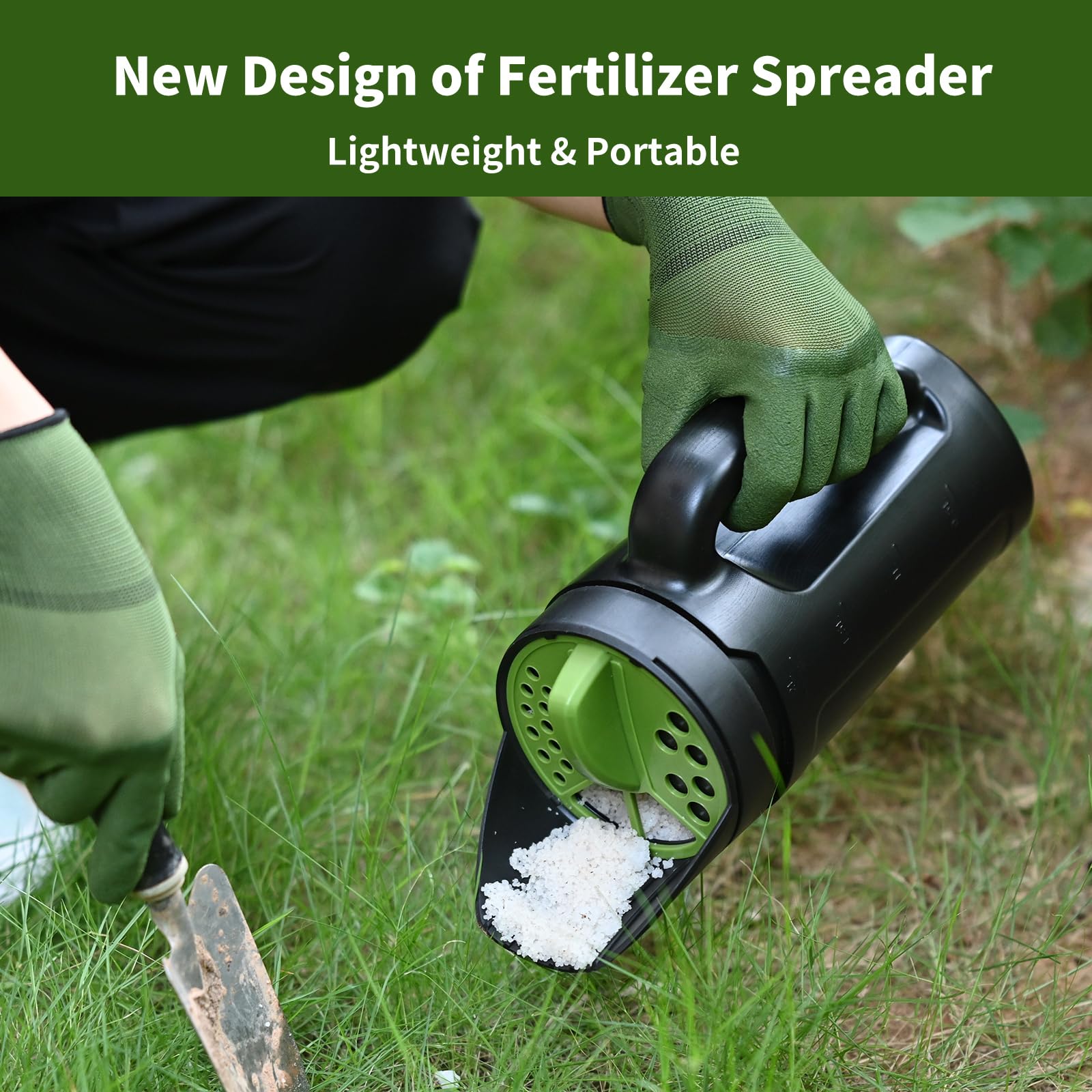 PERSZEN seed spreader ergonomic handle for comfortable use.