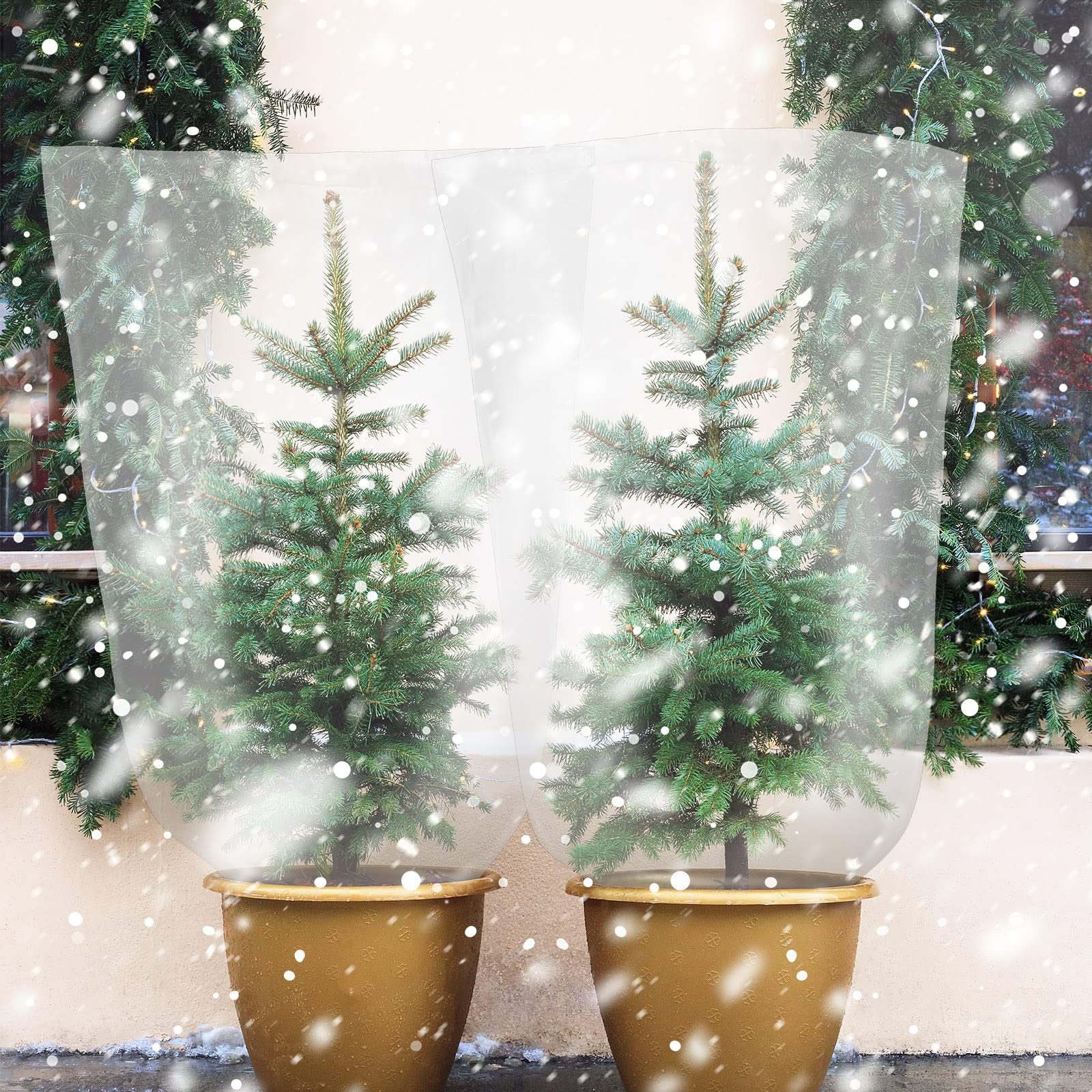 Perthlin frost protection cover wrapped around a small tree illustrating insulation.