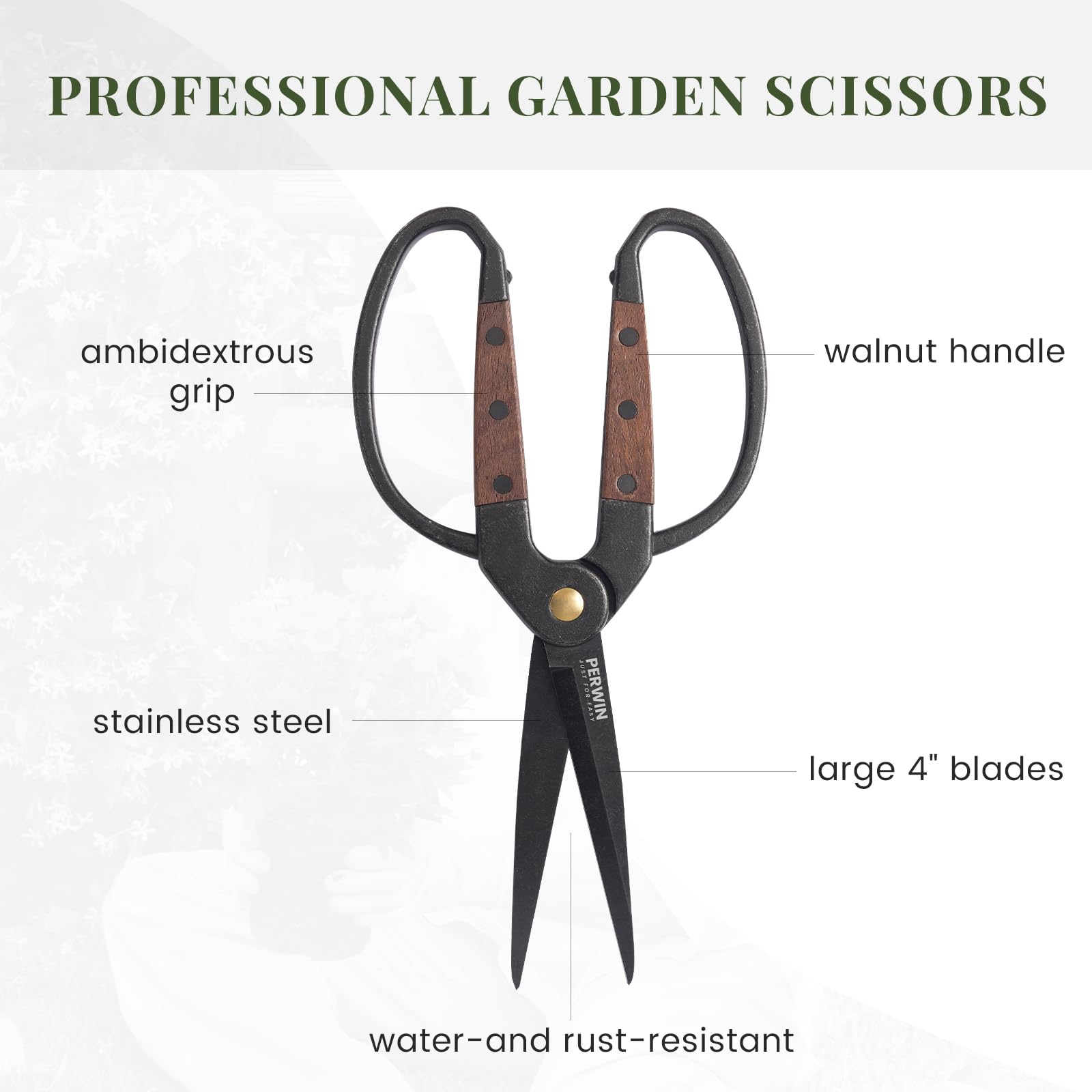 PERWIN Garden Flower Bonsai Scissors 55mm blade reaches tight spaces for detail trimming.