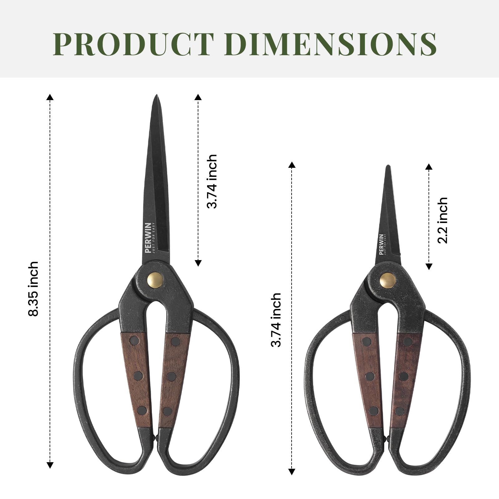PERWIN Garden Flower Bonsai Scissors dual grip for easy left- and right-handed use.
