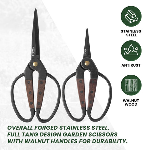 PERWIN Garden Flower Bonsai Scissors heat-treated stainless steel blades resist rust and wear.