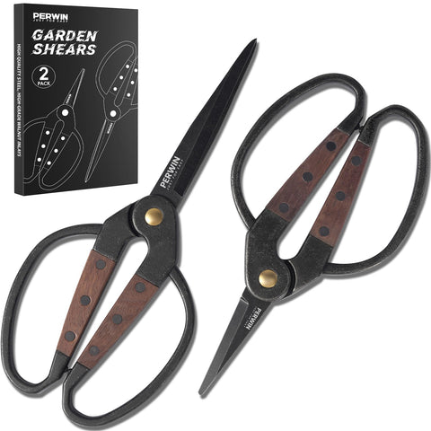 PERWIN Garden Flower Bonsai Scissors with walnut handles for durable, controlled pruning.