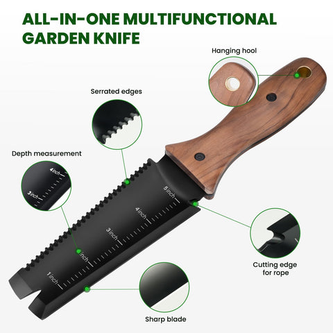 PERWIN Hori Hori 6-inch spade blade aids accurate hole digging.