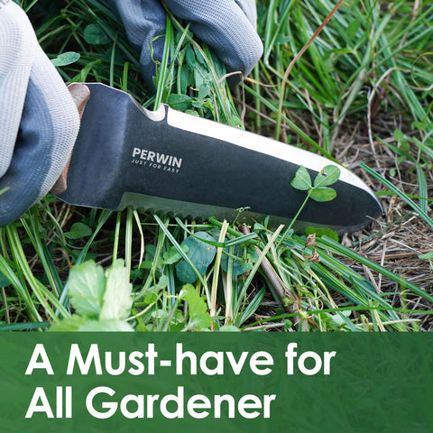 PERWIN Hori Hori Garden Knife belt loop sheath shown for convenient carry