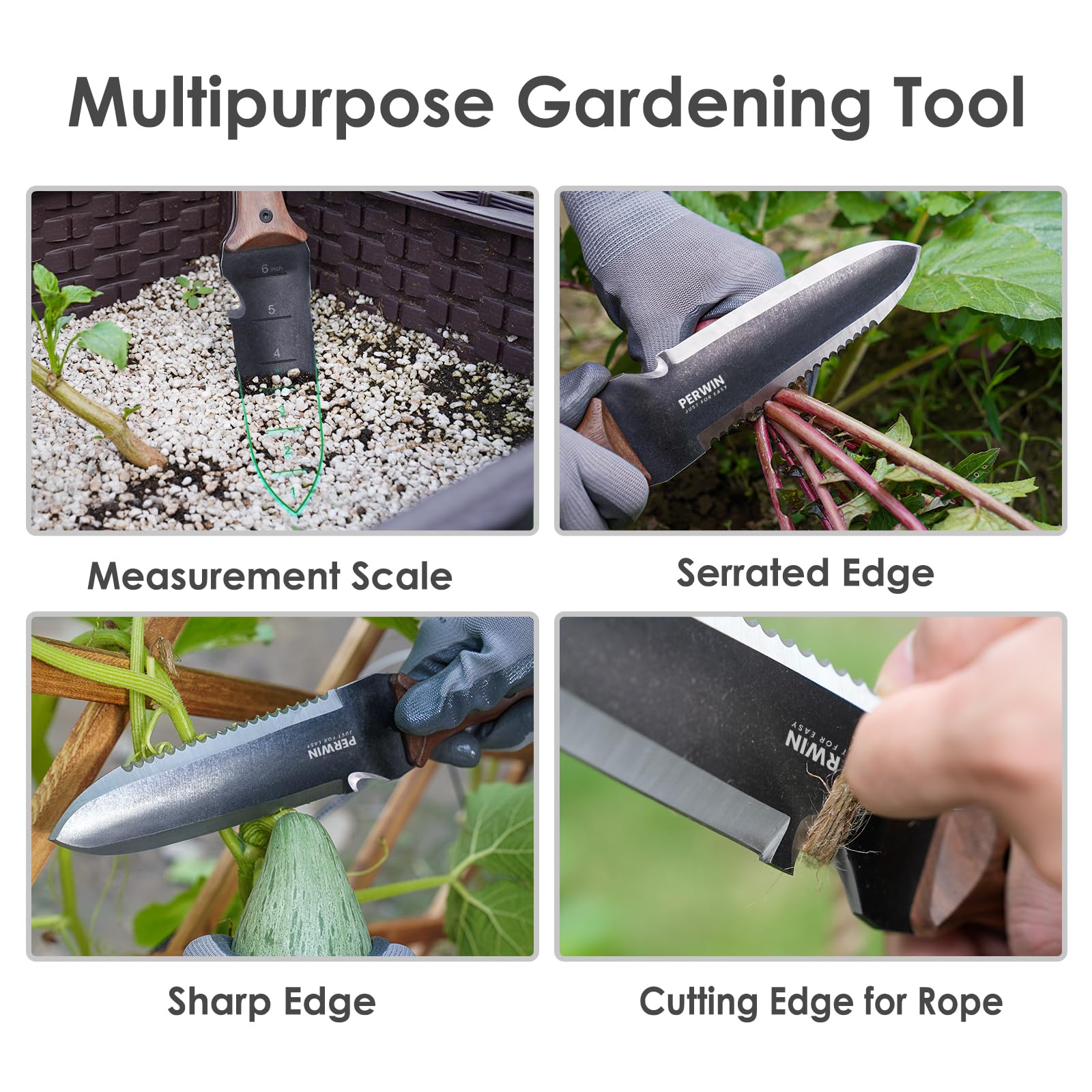 PERWIN Hori Hori Garden Knife with protective sheath for safe storage and transport