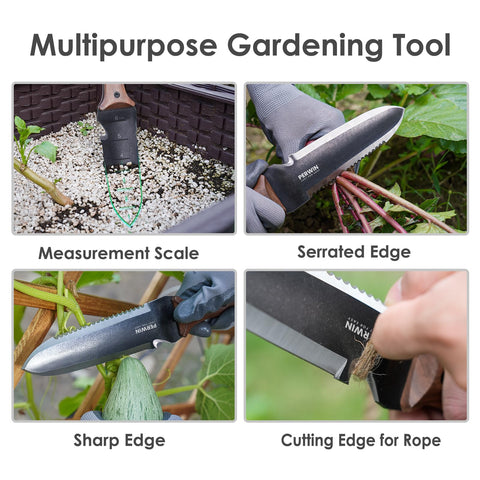 PERWIN Hori Hori Garden Knife with protective sheath for safe storage and transport