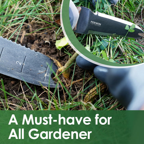 PERWIN Hori Hori knife in the garden demonstrates versatile outdoor tool.